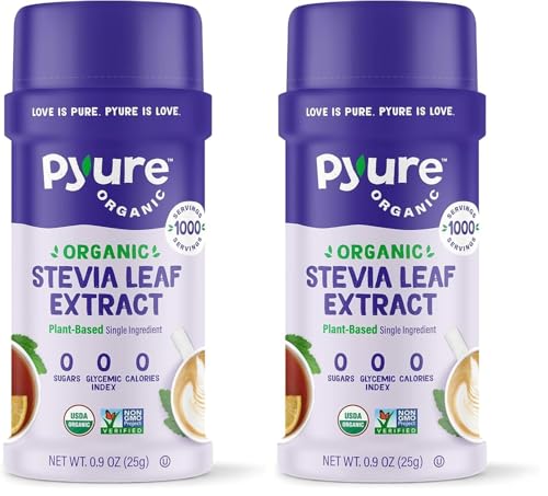 Image of Pyure Organic Stevia Extract Powder, 100% Pure Stevia Leaf Extract, No Fillers, Sugar-Free, Keto, Paleo, Diabetic Friendly, Zero Calorie, 300x Sweeter Than Sugar, 1,000 Servings, USDA Organic
