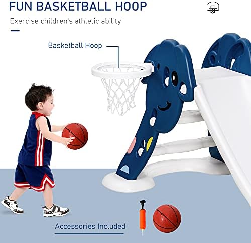 HOMCOM Kids Slide with Basketball Hoop Toddler Climber Freestanding Slider Playset Playground Slipping Slide Indoor Outdoor Exercise Toy Activity Center for 18-48 Months Blue
