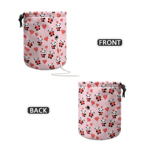 Image of Sellikakes Heart and Panda Yarn Bag Knitting Crochet Tote Bag Valentine's Day Yarn Organizer for Crocheting Project, Store Skein Ball,Short Knitting Needles