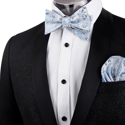 Image of Alizeal Mens 2pcs Floral Bow Tie Set | Self-tied Elegant Pocket Square Set for Wedding