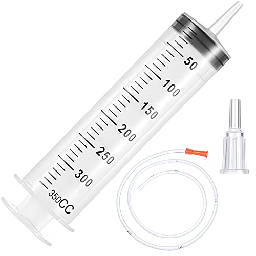 300/350ml Syringe with 31.5in Plastic Tube, Reusable Extra Large Syringes for Glue Dispensing, Scientific Labs, Watering, Refilling, Filtration, Feeding, Nutrient Measuring, Motoring Applications