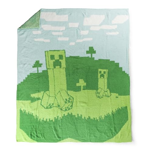 Image of Jay Franco Minecraft Creeper Feather Knit Fluffy Throw Blanket - Fuzzy Blanket Measures 50 x 60 Inch - Super Soft Lightweight Gamer Bedding