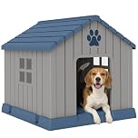 PawHut Dog Kennel Outdoor for Medium Dogs, Waterproof Plastic Dog House for Garden, Patio, Indoor Outdoor Pet Shelter with Elevated Base, 85 x 79 x 82 cm, Grey