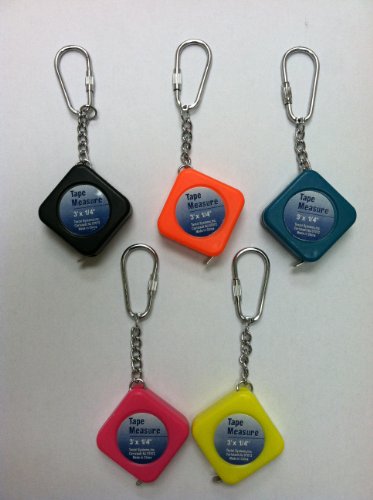 5 Pack Mini Tape Measure Keychain (Assorted Colors) - 3' x 1/4