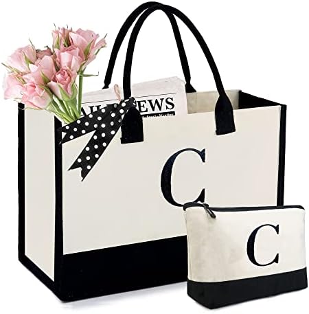 BeeGreen Personalized-Tote-Bag-for-Women-Initial Canvas Tote Bag Monogram Gifts for Women