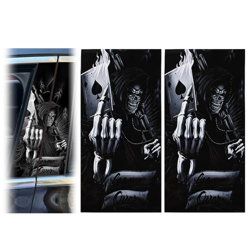 Image of JSCARLIFE Skull Car B-Pillar Sticker, HD Printed PVC Waterproof Car Decals, Car Stickers Vinyl Self-Adhesive Side Strip Decal Cool Stickers (Skull Style 2)