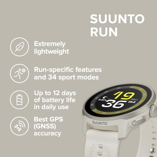 Image of SUUNTO Run Running GPS Sports Watch with Silicone Strap, 1.32 inch AMOLED Touchscreen w /Crown Button, Wrist Heart-Rate & Sleep Health Tracking, Frost Gray