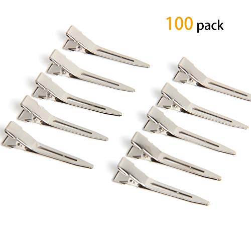 SBYURE 100 Pack 1.77 Inches Single Prong Pin Curl Duckbill Clips,Silver Setting Section