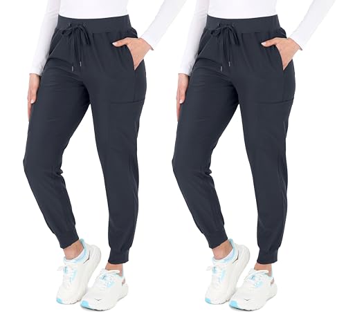 Image of READY SET SCRUBS - Scrub Pants for Women - 2 Pack - Cargo Jogger Pants Set with 8 Pockets - Yoga Waistband - Soft & Stretchy
