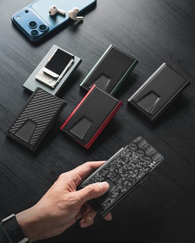 Image of VULKIT Credit Card Holder RFID Blocking with Money Clip, Slim Aluminum POP UP Wallet for Men, Forged Carbon Black