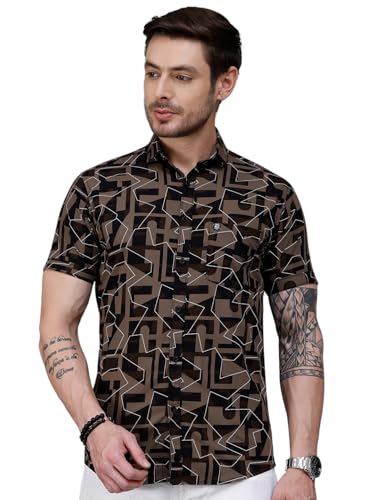 Image of Majestic Man Slim Fit Floral Printed Pure Cotton Casual Half Sleeve Shirt