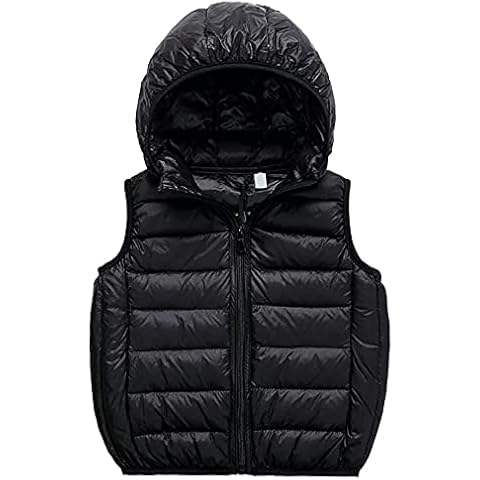 Cozomiz Boys Girls' Light Weight Hooded Down Vest,Kids Puffer Sleeveless Jacket Zipper Pocket 11-12 years Black Cover