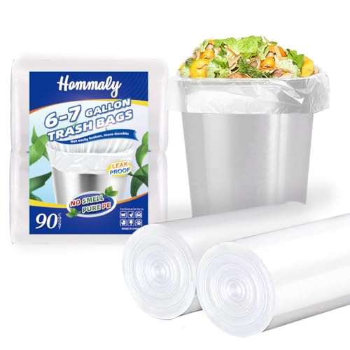 Image of Hommaly 6-7 Gallon 90 pcs Small Clear Trash Bags Strong Clear Garbage Bags, Bathroom Trash Can Bin Liners, Plastic Bags for Office, Fit 6 gallon,7 gallon Waste Basket Liner 5,6,7 Gal(6-7G90-Clear)