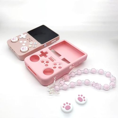 Silicone Case for R36S Handheld Game Console Protective Case with Lanyard Button Cover Accessory for Gift (Pink)