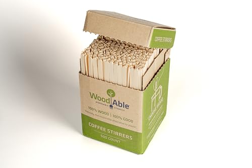 WOODABLE 5.5 Inch Wooden Coffee Stirrers, 500 Count, Disposable &