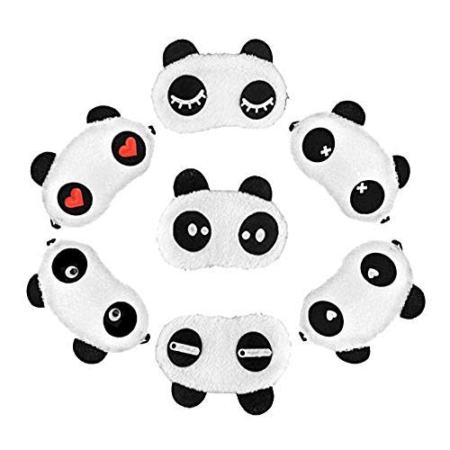 Set van 7 schattige panda-oogmaskers, zachte pluizige slaapschaduwhoes, rest ooglapje, blinddoekschild, reizen, slaaphulp, nieuwigheid slapen voor logeerpartijtje