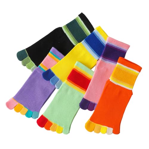 Girls Seamless Socks Rainbow Stripes Five Finger Cotton Toe Socks Kids School Crew Socks 6 Pack2