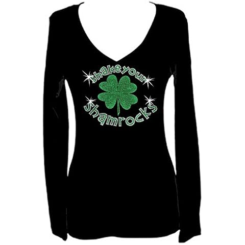 Rockeroo Boutique Shake Your Shamrocks St Patricks Day V Neck Long Sleeve Tee Shirt (M) Cover