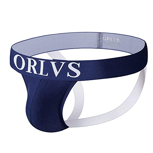 Cheerego Men's Cotton Spandex Low Waist Erotic Panties Lingerie Panties Sexy Underwear Thongs Underpant Nightwear Sleepwear (L, Blue)