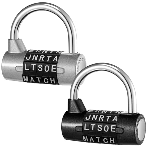 Shimeyao 2 Pcs 5 Letter Combination Lock Metal 5 Digit Lock Heavy Duty Word Gym Locker Keyless Resettable Safety Padlock for School Gym Locker Toolbox Hasp Cabinet(Silver, Black)