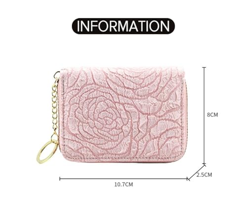 Ladies Purse Wallet, PU Leather Purse with Multiple Card Slots and Compartments, Lady Credit Card Holder with Zipper, Solid Color Wallet for Women, Girls (Pink)2