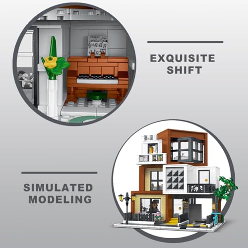 Image of Modern Villas LED Lights Apartment Architecture Building Kit,3 Tier Villas Building Blocks Mould Toy,for 12+ Years Teenager,Adults (1399pcs)