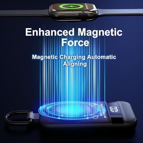 Image of 5W Fast Portable Charger for Apple Watch, 2500mAh & Digital Display - Magnetic Fast Charging iWatch Charger for Travel - for Apple Watch Series (Black-Dad)