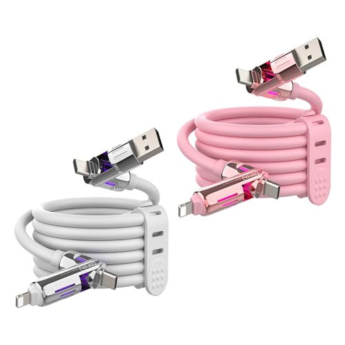 Image of MFish 2-Pack 240W 4-in-1 Multi Charging Cable, Pink+White, 6.6FT