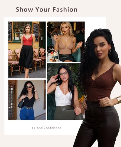 FeelinGirl Shapewear Bodysuits for Women Tummy Control Body Suits Deep V Neck Corset Body Shaper Tops2