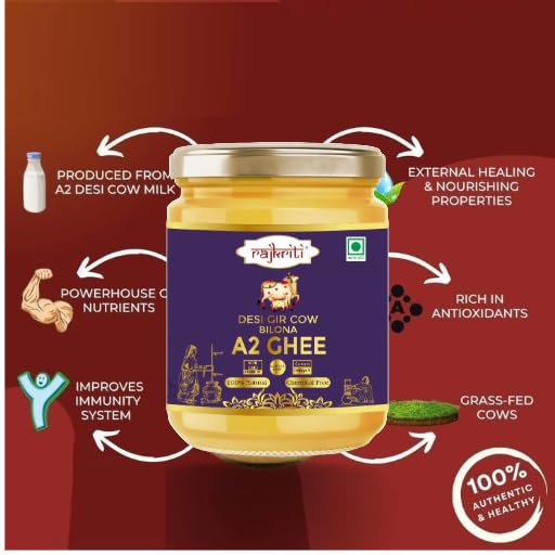 Image of Rajkriti A2 Gir Cow Desi Ghee 100ML | Bilona Method | Curd-Churned & Cultured |Pure, Natural & Danedar| Lactose-Free,Gluten-Free | Grass-Fed | Lab Tested | Immunity Booster -Pack of 1