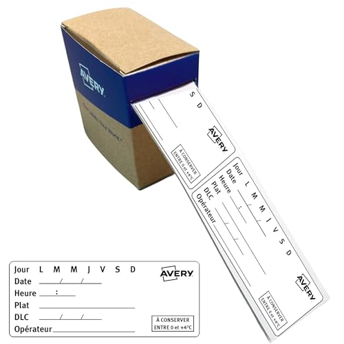 AVERY - 300 Étiquettes Blanches Amovibles en Rouleau Pré-imprimées Plats Témoins Traçabilité Alimentaire HACCP 98 x 40 mm - DLC, Dates et Suivi Cuisine...