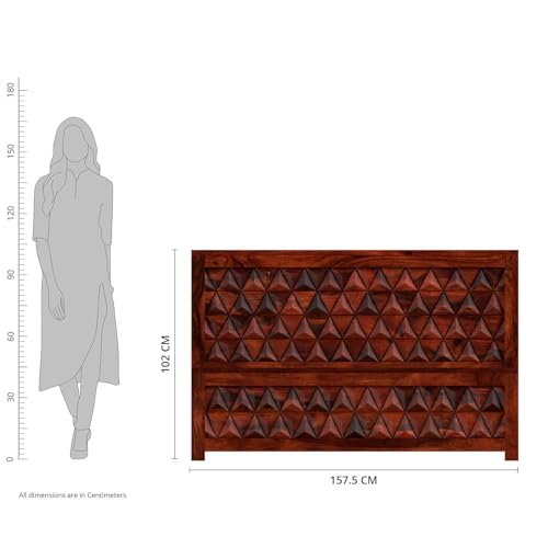Image of SANKAT MOCHAN Industries Solid Sheesham Wood Honey Brown Tringal Desine Wooden Queen Size Bed Without Storage Double Bed Furniture for Bedroom Living Room (Honey Brown Finish) (DESINE 18)