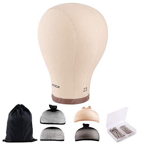 xnicx 23"Cork Canvas Block Head Mannequin Head Wig Display Styling Head With Mount Hole 21" -23''