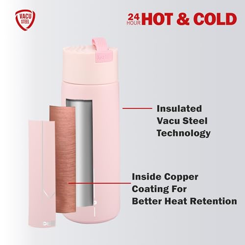 Image of CELLO Duke Insulated Stainless Steel Flask 365 ml, Peach | Double Wall Insulated 24 Hours Hot and Cold Leakproof Thermos Thermosteel Water Tea Coffee Flask Bottle for School Office Travel