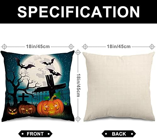 Whaline 4 Pieces Halloween Pillow Case, Scary Night Trick or Treat Pillow Cover, Happy Halloween Linen Sofa Bed Throw Cushion Cover Decoration (18" x 18")