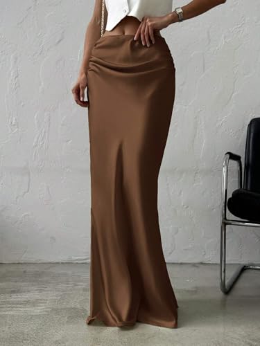 Elegant Solid Color Satin Ruched Low Waist Skirt 2025 Fashion Skirts for Women4