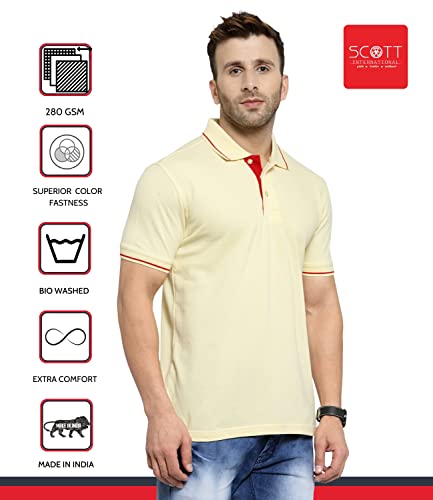 Image of Scott International Men's Organic Cotton Regular Fit Polo T-Shirt (Cream with Red, XL)