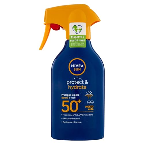 NIVEA SUN Maxi Sonnenschutzspray Protect & Hydrate LSF 50+ in 270 ml Sprühflasche feuchtigkeitsspendende Sonnencreme für 48h Sonnencreme mit biologisch abbaubarer Formel