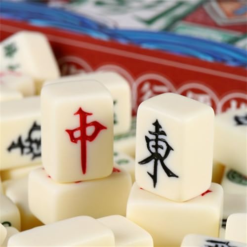 Set de Mahjong chino con caja decorativa y accesorios miniatura 6