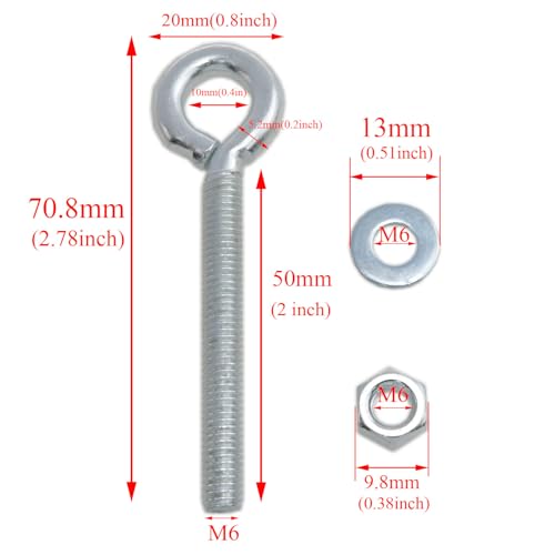 Image of yukata 1 /4 inchx 2 inch Female Threaded Machine with Nut Shoulder Lifting Ring Bolts Hook Screw Eye Bolt Lifting Ring Screw Threaded Bolt Marine Expansion Grade 8Set