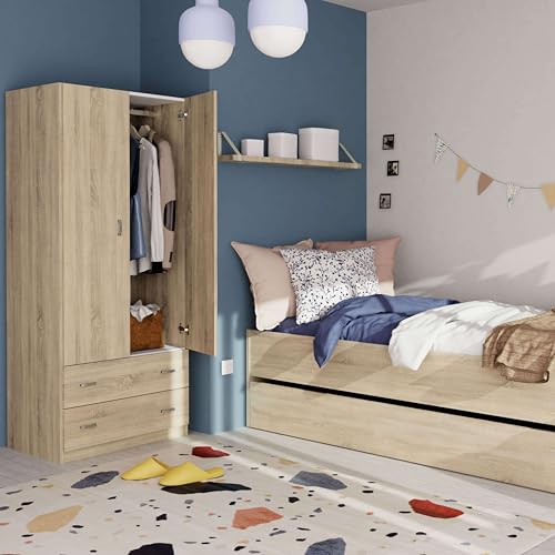 Armario Juvenil, Infantil, Armario Individual Turín 2 Puertas 2 Cajones Roble Cambrian 74x180 cm - imagen 6