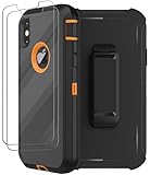 for iPhone X Case, iPhone Xs Case with Belt Clip Holster, 2X Screen Protector, Military Grade Shockproof Heavy Duty Full Body Drop-Proof Rugged Protective Cover for Apple iPhone X/Xs (Orange)