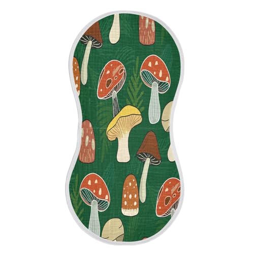 Kigai Mushrooms Burp Cloths for Baby 4-Layer Cotton Muslin Burping Cloths 22x11 inch Super Soft & Absorbent Spit Up Burp Rags for Newborn Boys Girls 1 Pack