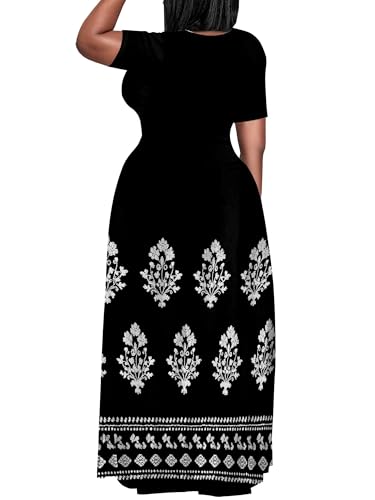 Image of PinkPatty Plus Size Maxi Dress for Curvy Women Crew Neck Long Sleeves Casual Dress Vacation Sundresses with Pockets