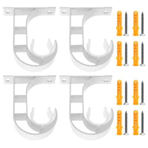Rierdge 4 Pcs Sturdy Single Curtain Brackets, Ceiling Mount Curtain Holder for 1 Inch Rod, Heavy Duty with Plastic Buckle, Aluminum Alloy (Ivory)