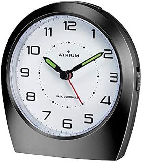 ATRIUM A620-7 Radio-Controlled Alarm Clock Analogue Quartz without Ticking Classic Design Matte Black
