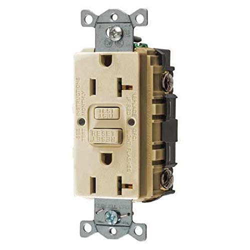GFRST20I 1-Phase Decorator Duplex Self-Test GFCI Receptacle, 125 VAC, 20 A, 2 Poles, 3 Wires, Ivory