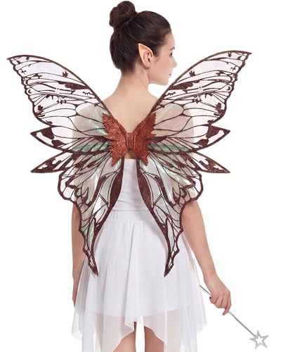 Kutyndrix Brown Fairy Wings for Adults Women 31.5in Butterfly Costume Set