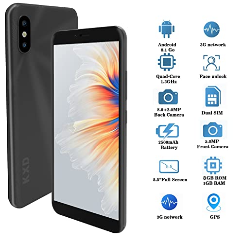Kxd 6A | Unlocked Cell Phone | 5.5" Full Screen Display | 8Gb Rom | 2500Mah Battery | 8Mp Camera | Android Smartphone | Us Version | Black #TOP1