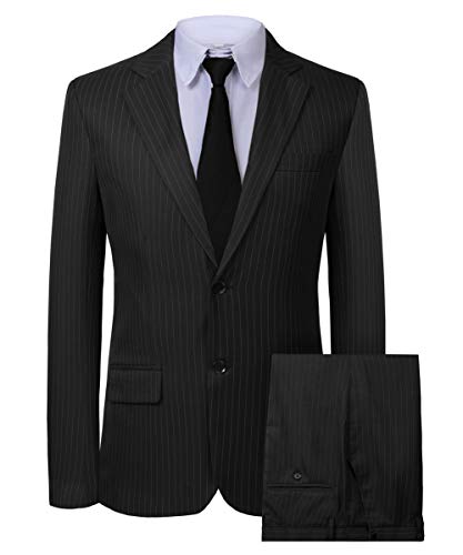 Men's Blazer 2 Pieces Casual Business Vent Suit Formal Stripes Jacket and Pants SI137 (Black,52)